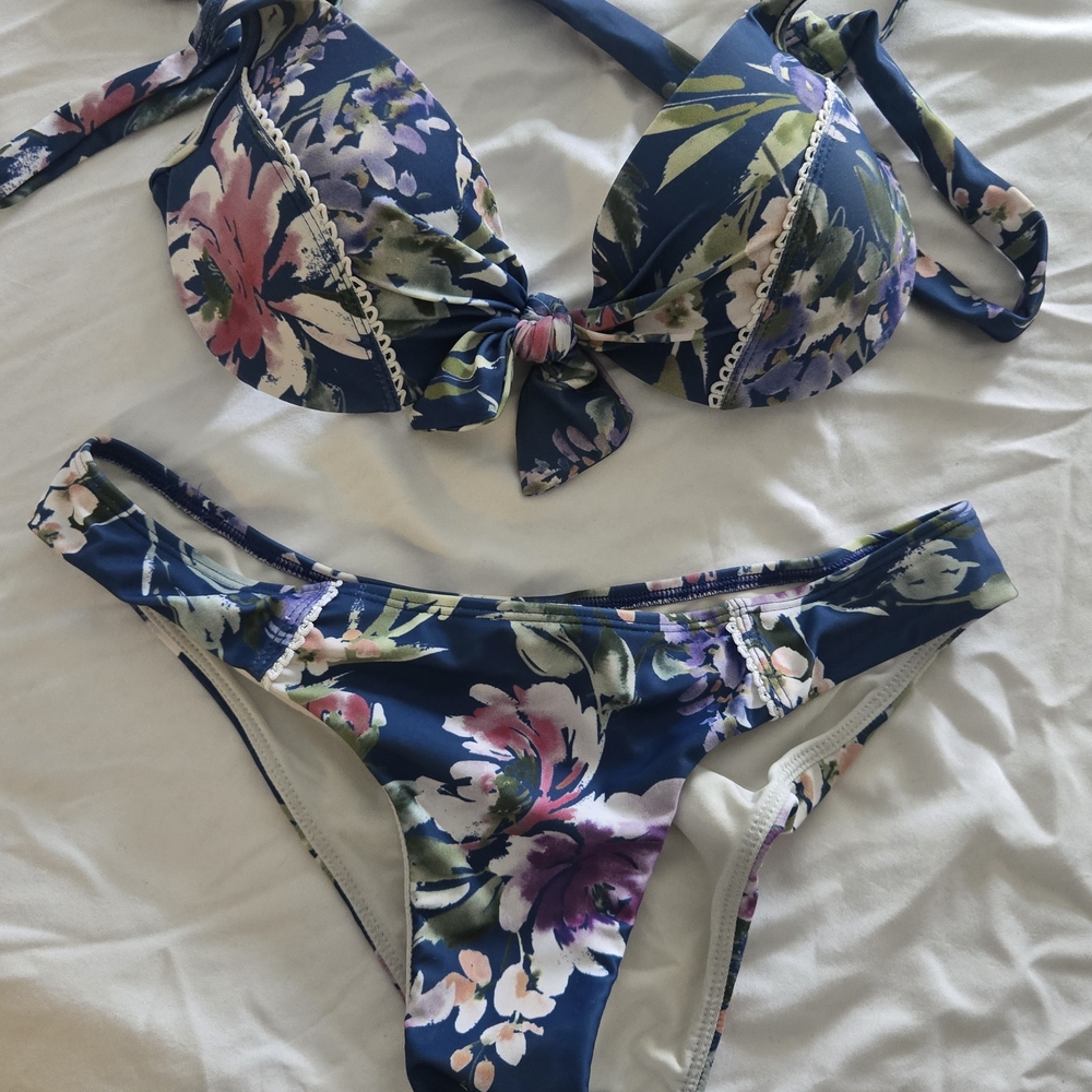 Floral Bikini Set - Blue and Purple